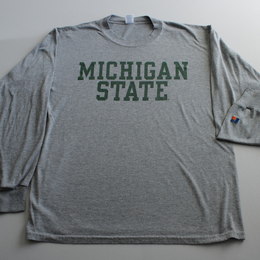 Russell Athletic Michigan State Spartans Long Sleeve Tee Gray Mens M Activewear